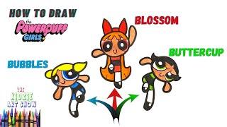 How to draw The Powerpuff Girls step by step easy. Draw Blossom, Buttercup, Bubbles easy for kids.