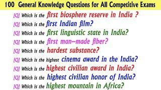 100 General Knowledge Questions for All Competitive Exams | India Gk - India Gk In English