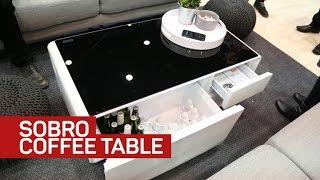 Fridge, charger, and speakers combine to form the Sobro coffee table