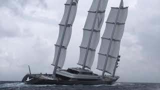 Maltese Falcon superyacht sailing in Sardinia on 30knts wind. No editing, handheld.