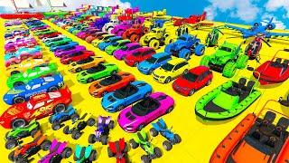 GTA V Mods Stunt Car Racing Challenge By SPIDER-MAN With Amazing Super Car Motocycle Boat And Planes