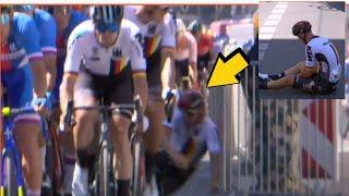 Pascal Ackermann Crash & Falls in the Barrier at European Cycling Championships 2022