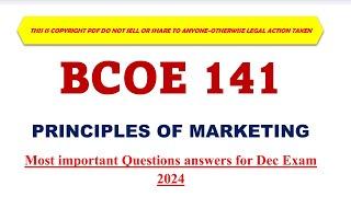 BCOE 141 | Principal of Marketing | important Questions I GNOU EXAM