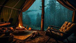 Camping In The Forest On Rainy DayRain On Tent with Crackling Fire Sound ASMR - Sleep, Rest, Study