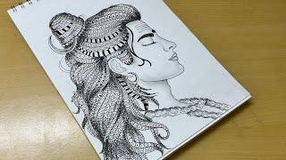 How to draw easy Mandla art of Lord Shiva | Shivratri | Adiyogi | Zentangle Doodle art | Quick draw