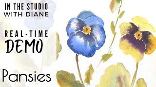 How to Paint Watercolor Pansies - Step by Step Real Time Tutorial of Pansy Drawing and Painting