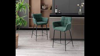 Wahson Set of 2 Bar Stools Fabric Counter Chairs for Kitchen Islands Breakfast Bar Stools ,Green