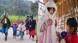 Giang and her two children cook sticky rice to sell, her former alcoholic husband has changed.