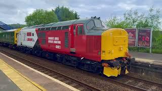 LORAM RAIL 37418 WITH TRACK INSPECTION SALOON 'CAROLINE' AT CRAVEN ARMS ON TUESDAY 14TH MAY 2024