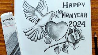 DIY happy new year greeting card 2024,new year 3d pop up card ,how to draw new year greeting card,