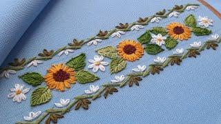 Ukrainian Flower Border Sunflower and Daisy Floral Еmbroidery Beautiful Ukrainian design