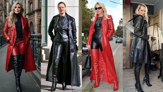 Top Trending Most Beautiful Leather Long Coat for Women's #leatherskirtoutfit #latex