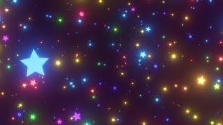 Flying in Field of Tiny Rotating Rainbow Star Shapes Neon Glow Lights 4K Moving Wallpaper Background