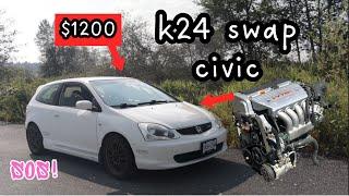 Cheap k24 swap civic build | $1200 Kswap civic