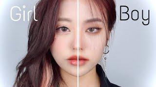 Half kpop male & female makeup 반반 여돌 vs 남돌 메이크업