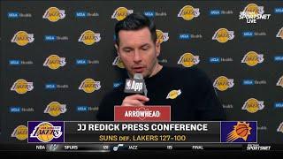 Postgame Interview | JJ Redick talks about LeBron's Lakers fall to Suns 127-100 for 1st loss NBA CUP