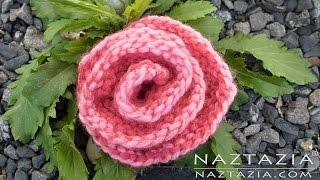 HOW to KNIT a ROSE - Easy Simple ROLLED ROSE for Beginners by Naztazia