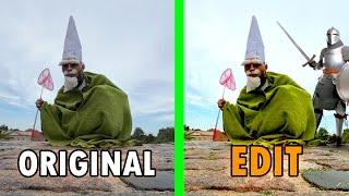 Tiny Green Wizard Original VS Edit | The Green Wizard Gnome At The Mall /  green wizard mall