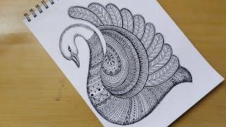 How to draw easy Mandala art of swan |  Bird | Zentangle art | Doodle art | Quick drawing