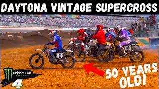 ANTIQUE MOTO!! Vintage Dirtbike Racing at Daytona International Speedway (Harley 2 Stroke?!)