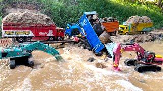 bongkar MATRIAL pasir dan batu di PEROYEK JEMBATAN. Rc exsavator. Rc dam truk Hino 500. Rc fuso220ps