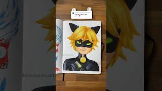 ASMR Drawing Cat Noir from Miraculous Ladybug #sketchbook