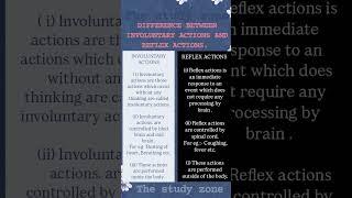 Difference between Involuntary actions and Reflex actions l Class 10 l Ch 7 l The study zone #shorts