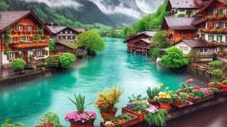 Interlaken, Switzerland - Rainy autumn day in the most beautiful Swiss town- rain ambience