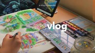 chill art vlog  watercolor art, painting studio ghibli scenes & making rose ramen 