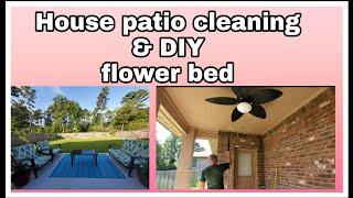 How to pressure wash a patio & DIY Flowerbed in the Backyard PART-2|Gina in TEXAS