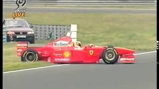 F1 Hungary 1997 FP2 Trulli, Alesi and Michael Schumacher spin (DF1)