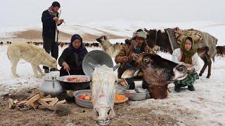 Surviving the Coldest Village with Heavy Snowfall in Afghanistan -63°C|Shepherd Mother Cook Head Cow