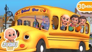 The Wheels On The Bus | we are driving in the car | ABCs 123s | Jugnu Kids Nursery Rhymes