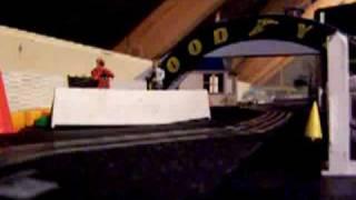 Scalextric car passing through a Goodwood chicane