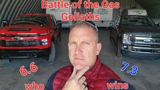 Gas Goliath battle 2024 chevy 2500 hd 6.6 Gasser vs.  7.3 Godzilla Ford Super duty..round 1 winner!