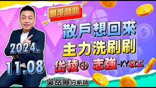 散戶想回來 主力洗刷刷 岱稜⊕ 志強-KY收工｜2024/11/08 吳岳展分析師【展哥講股】