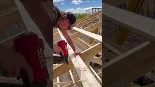 Framing up this post frame riding arena roof one “ya board!” at a time 