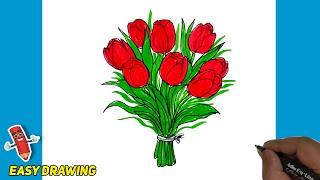 How To Draw Tulip Flower #trending #viral #flowers | Magic Drawings | #tulip | draw flower bouquet