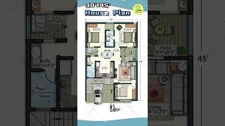 30’× 45’ House Plan with Car Parking, 30 by 45 Home Plan, 30*45 House Plan, East Facing 3BHK Home