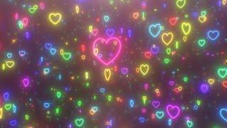 Stunning Falling Neon Hearts Rain Spinning Glowing Rainbow Lights 4K 60fps Wallpaper Background