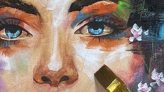 How to paint a girl with flowers / ACRYLIC PORTRAIT PAINTING