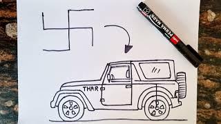 Swastik turns into Mahindra Thar Drawing  // Easy Thar drawing