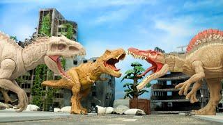 Indominus Rex and T-Rex Vs Spinosarus  Battle of giant dinosaurs with an army of evil soldiers