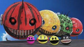 ROBOT PACMAN & MS-PACMAN VS MONSTERS PACMAN & CARTOON CAT !!