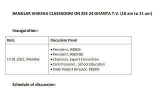 Banglar Shiksha Classroom on Zee 24 Ghanta TV (10 am to 11 am).