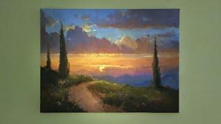 Easy Evening Landscape for Beginners. How to Paint an Evening Landscape