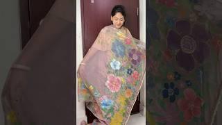 Nijer hat e paint kora ai organza saree #shorts #art #saree