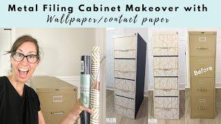 FILING CABINET makeover with peel and stick wallpaper in UNDER 2 HOURS!