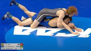 141lbs Allan Hart (Missouri) dec Angelo Martinoni (Cal State Bakersfield)