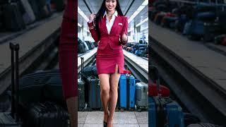 Cabin Crew Dancing in Red Skirts ️   Fun Airport Dance with Flight Attendants VEED